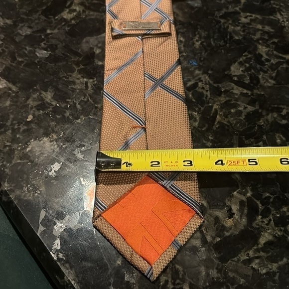 Ben Sherman copper & blue asymmetric stripe Men’s 100% Silk Tie - Picture 9 of 9